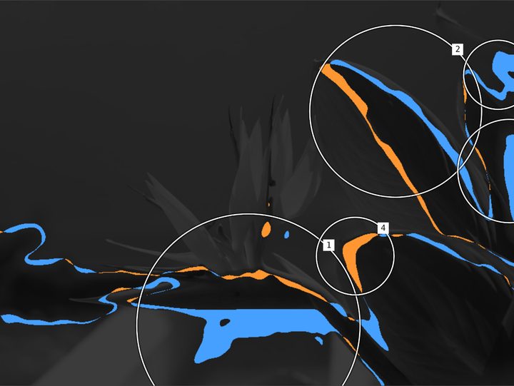 Difference view with numbered circles where the painting's shapes moved